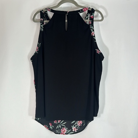 Torrid Black & Pink Floral Georgette with Knit Back Tank Top - Picture 7 of 8